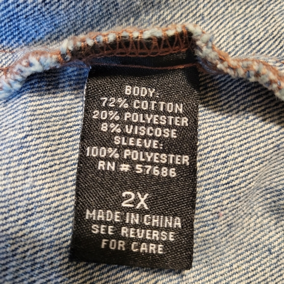 New look women's plus size 2X denim Jean jacket with polyester design on sleeves - Picture 9 of 16